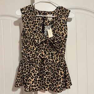 Maeve Leopard Print Tie-Front Sleeveless Tank Top - Tan/Black